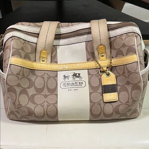 Coach Tan and Cream Satchel with Yellow Trim